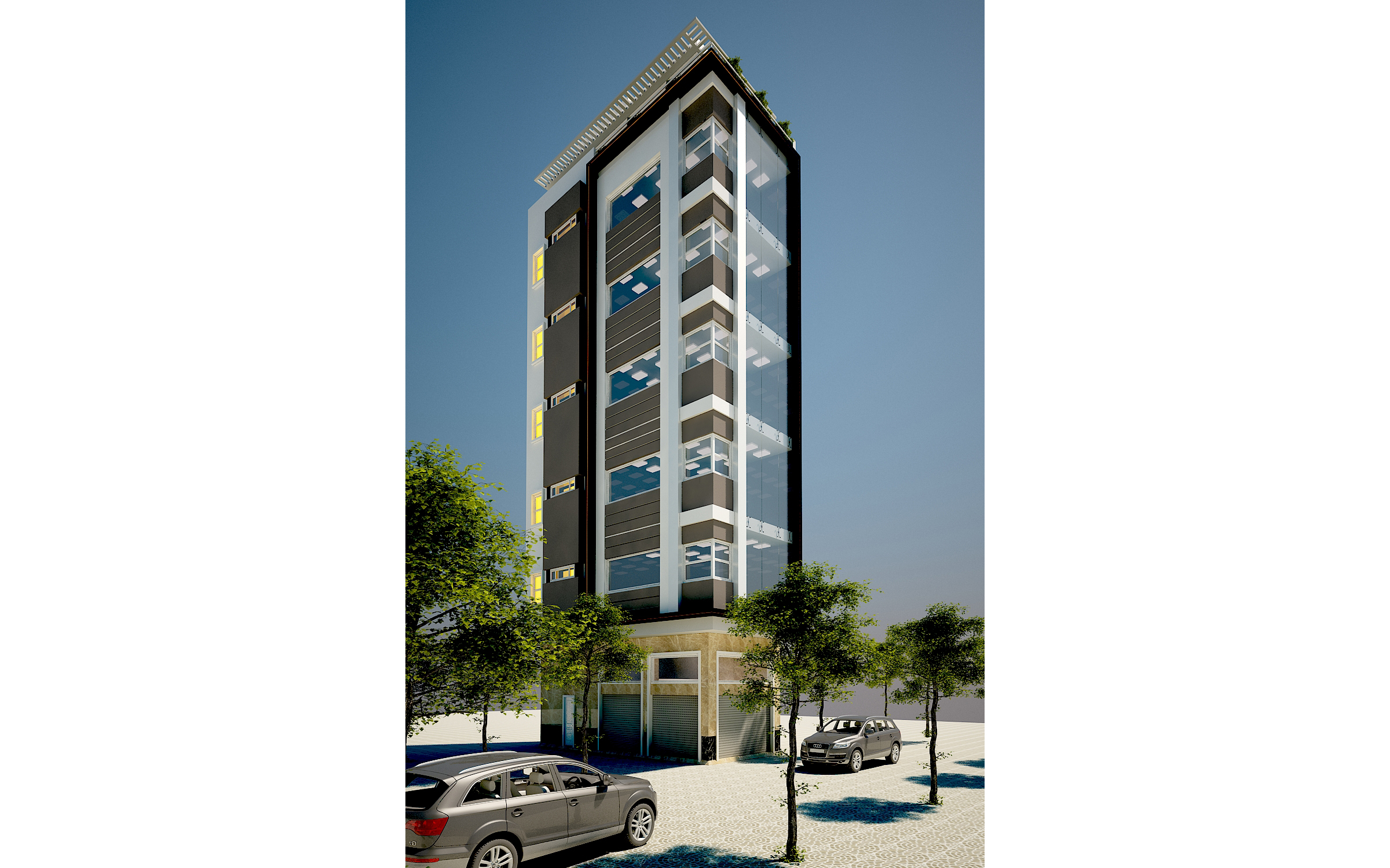 Công trình có đế và tháp trên cao tính mật độ xây dựng theo hai phần riêng biệt